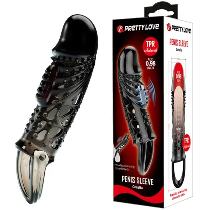 #BDM2642 - 2,5 cm Dolgu Uzatmalı Titreşimli Penis Kılıfı Prezervatif Vibratör