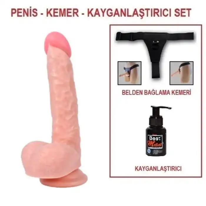 #BDM10026B - 25,5 cm Belden Bağlamalı Realistik Dildo Penis Set
