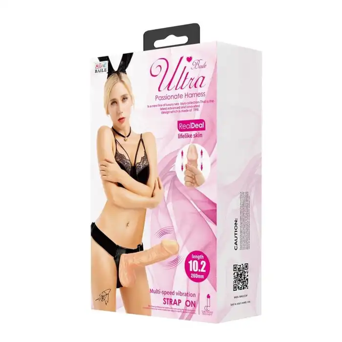 #BDM1256 - 26 cm Belden Bağlamalı İçi Dolu Titreşimli Büyük Strapon Penis