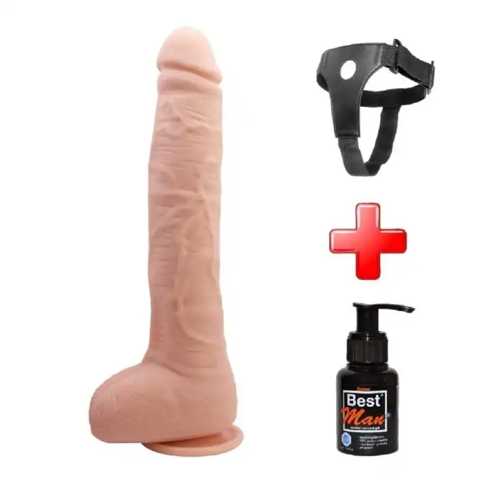 #BDM8038B - 27 cm Belden Bağlamalı Büyük Boy Realistik Vantuzlu Dildo Penis