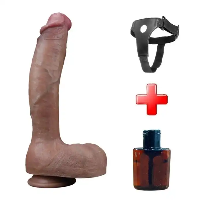 #LV411052B - 27 cm Belden Bağlamalı Yeni Nesil Çift Katmanlı Gerçekçi Kalın Dildo