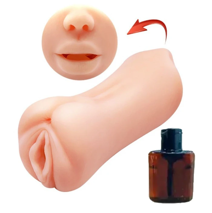 #BDM9215-1 - Çift Taraflı Suni Oral Vajinal Mastürbatör Kayganlaştırıcı Hediyeli