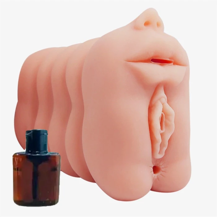 #BDM9195-1 - 3 İşlevli Suni Oral Vajinal Anal Mastürbatör Kayganlaştırıcı Hediyeli