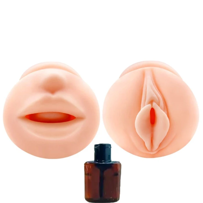 #BDM9224-1 - 3 Boyutlu Suni Oral Vajinal Mastürbatör Kayganlaştırıcı Hediyeli