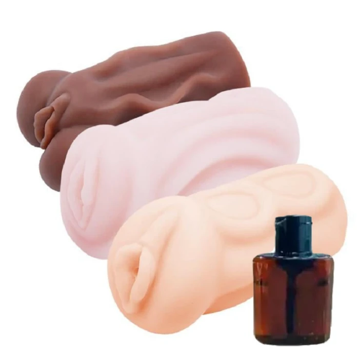 #BDM1355-1 - 3lü Set Titreşimli Suni Vajina Mastürbatör Kayganlaştırıcı Hediyeli