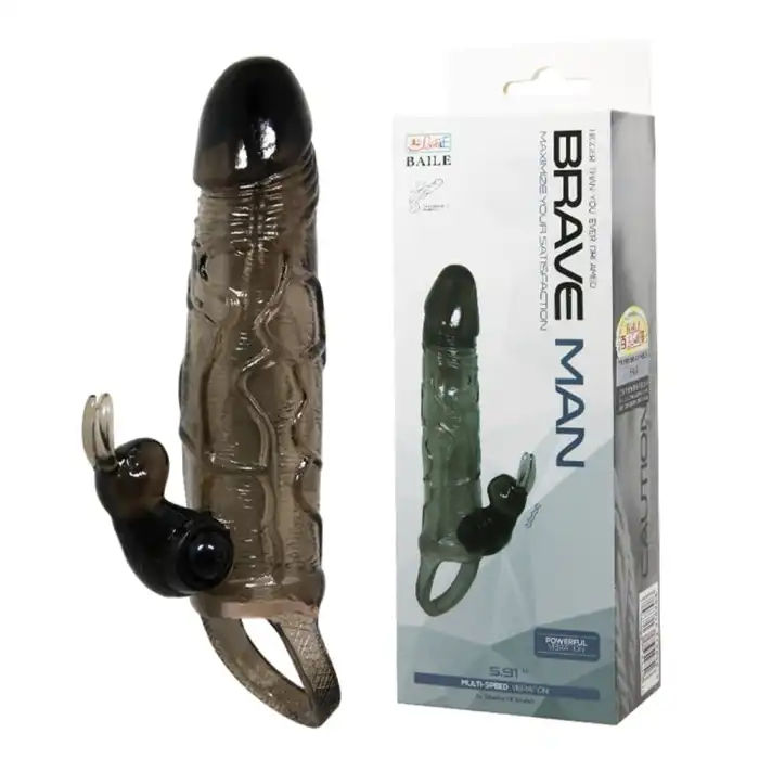 #B1209 - 3,5 cm Uzatmalı Titreşimli Klitoris Uyarıcılı Zenci Penis Kılıfı