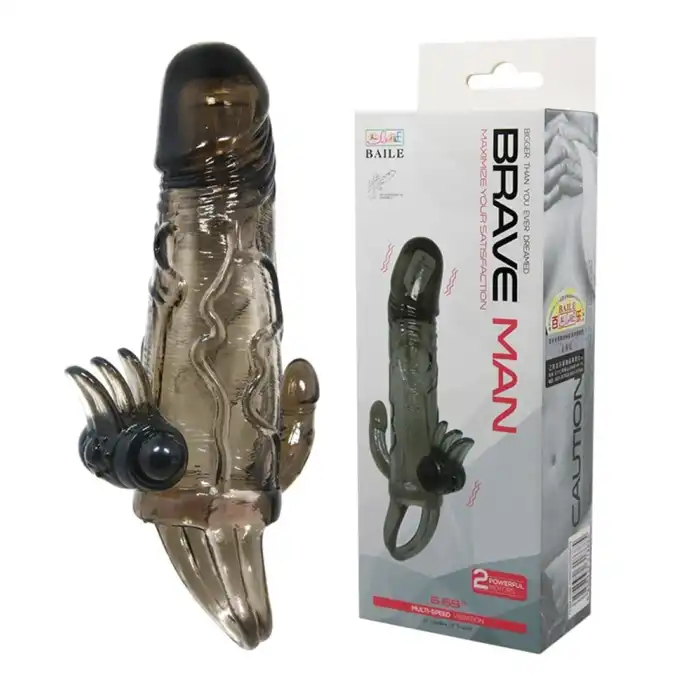 #B1208 - 4 cm Uzatmalı Anal Vajinal Klitoral Uyarıcılı Titreşimli Penis Kılıfı