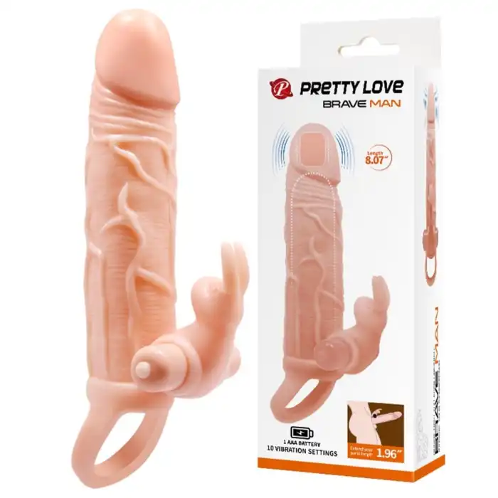 #BDM2622 - 5 cm Dolgu Uzatmalı 10 Fonksiyonlu Çift Titreşimli Penis Kılıfı