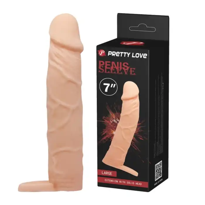 #B1214 - 6 Cm Dolgulu Realistik Uzatmalı Penis Kılıfı Dildo Ten Rengi Penis