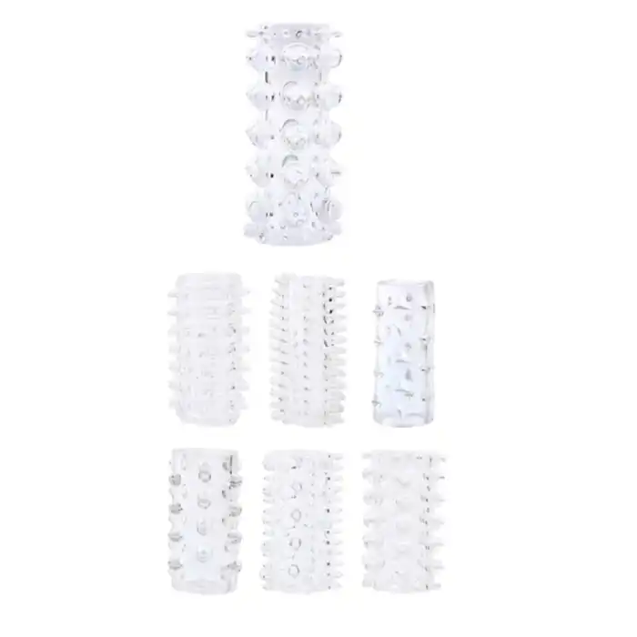 #BDM1135 - 7 Farklı Silikon Şeffaf Tırtıklı Penis Kılıf Set