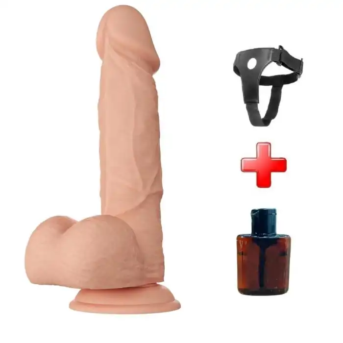 #BDM1254B - Belden Bağlamalı 21.8 cm Gerçekçi Kalın Dildo Penis - Bahamut