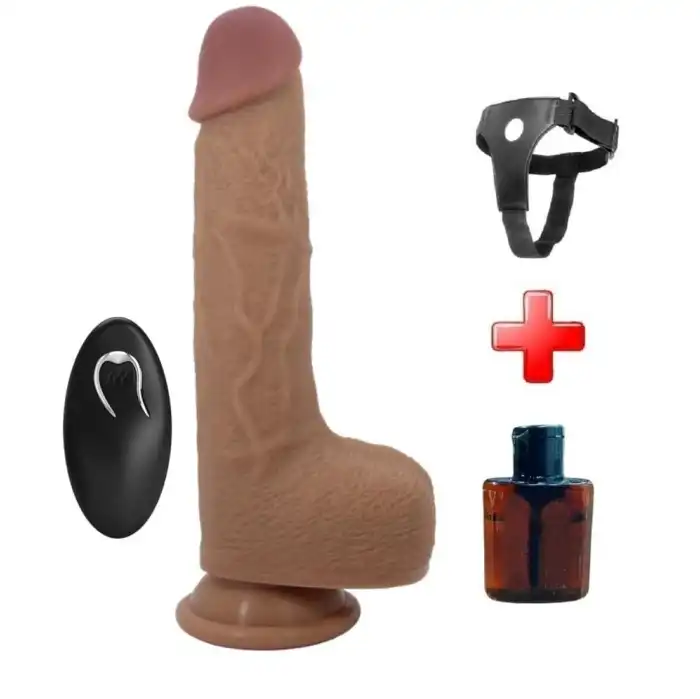 #BDM1346B - Belden Bağlamalı 22,5 cm İleri Geri Hareketli Uzaktan Kumandalı Dildo