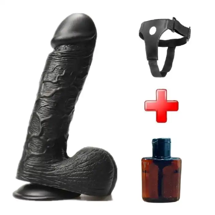 #PX047SB - Belden Bağlamalı 24 cm Dev Boy Realistik Vantuzlu Zenci Dildo Penis