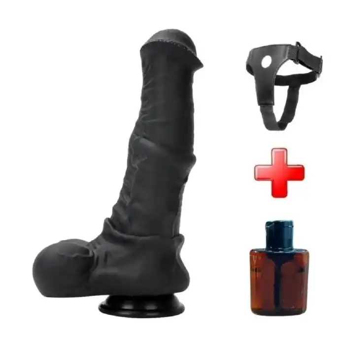 #BDM1521SB - Belden Bağlamalı 24 cm Et Dokulu Çift Katmanlı Sünnetsiz Silikon Penis