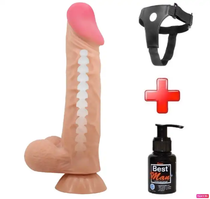 #BDM1325B - Belden Bağlamalı 24 cm Kıkırdak Yapılı Çift Katmanlı Gerçekçi Dildo