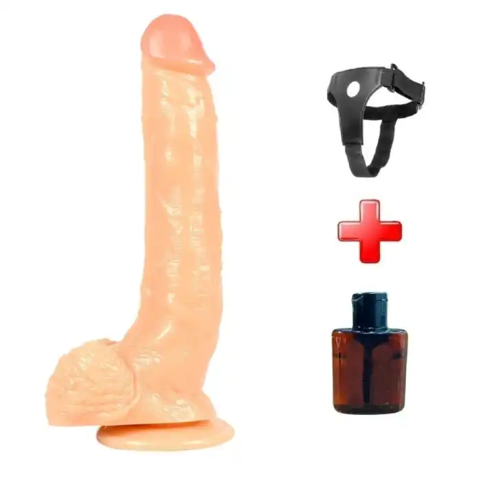#BDM1818B - Belden Bağlamalı 25 cm Realistik Vantuzlu Dildo Penis