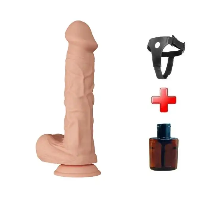 #BDM1252B - Belden Bağlamalı 26 cm Gerçekçi Kalın Dildo Penis - Bergrisi