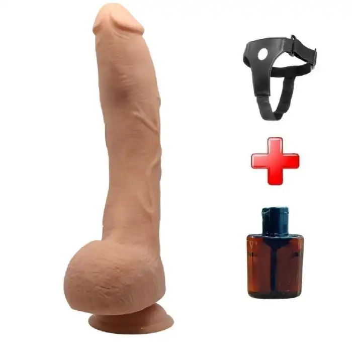 #BDM1250B - Belden Bağlamalı 27 cm Gerçekçi Kalın Dildo Penis - Jack