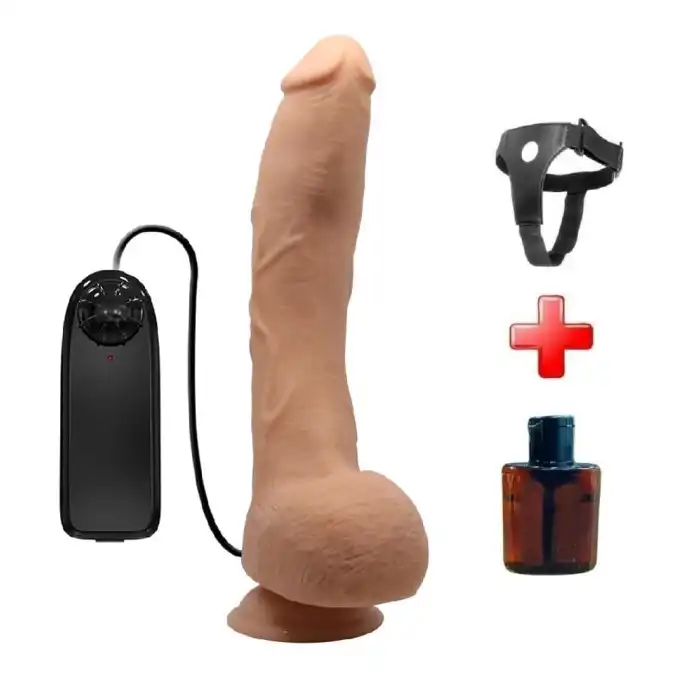 #BDM1251B - Belden Bağlamalı 27 cm Titreşimli Gerçekçi Kalın Dildo Penis - Jack