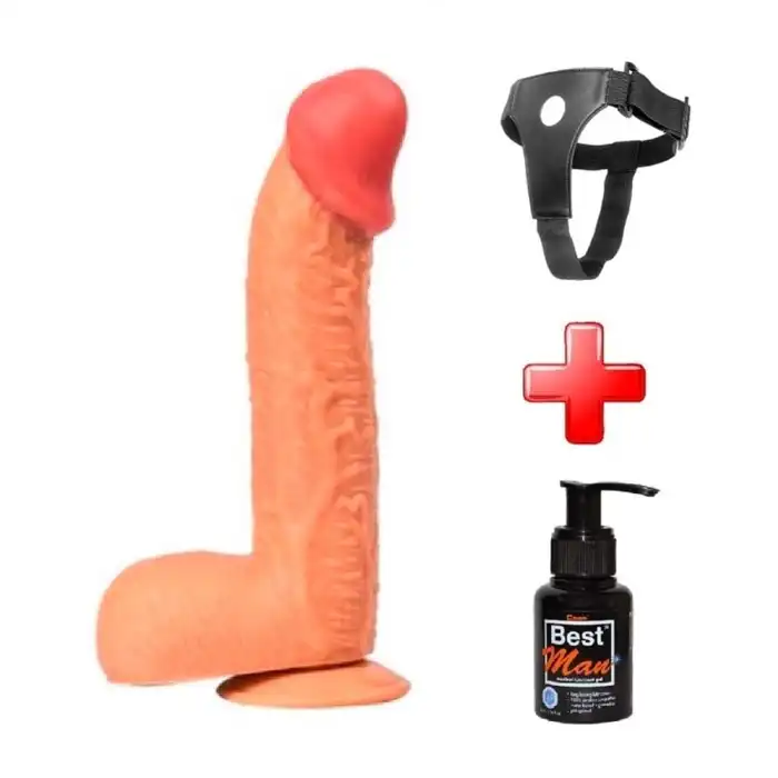 #PX046B - Belden Bağlamalı 27,5 cm Dev Boy Realistik Vantuzlu Dildo Penis