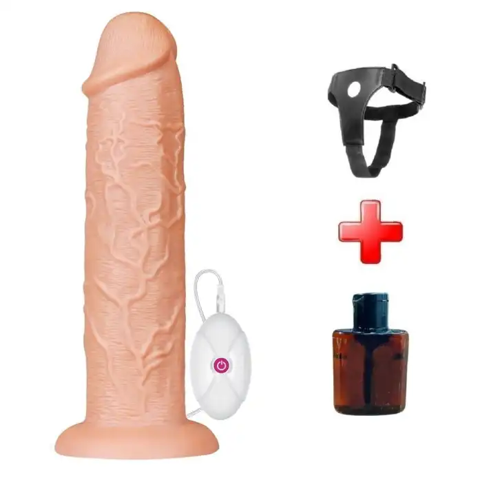 #LV111121B - Belden Bağlamalı 28 cm Gerçekçi 10 Titreşimli Testissiz Dildo Vibratör