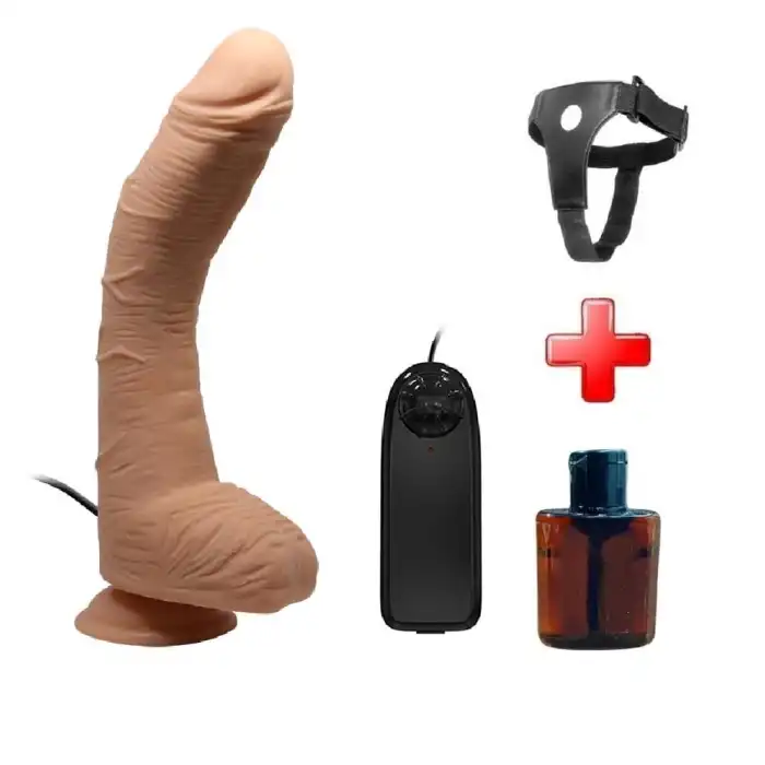 #BDM1248B - Belden Bağlamalı 28 cm Titreşimli Gerçekçi Kalın Dildo Penis - Alex