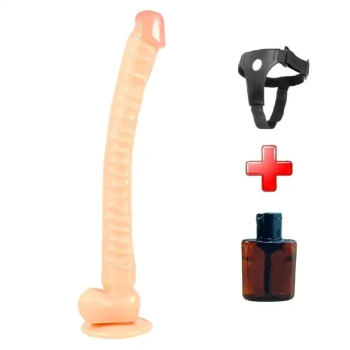 #BDM1522B - Belden Bağlamalı 40 cm Gerçekçi Uzun Kalın Dildo Penis