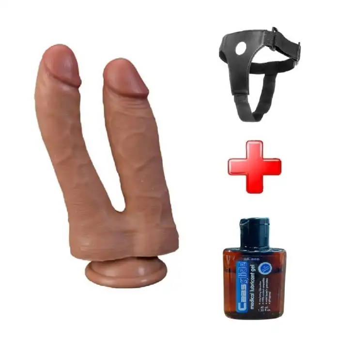 #BDM900B - Belden Bağlamalı Çift Taraflı Vantuzlu Realistik Çatal Penis