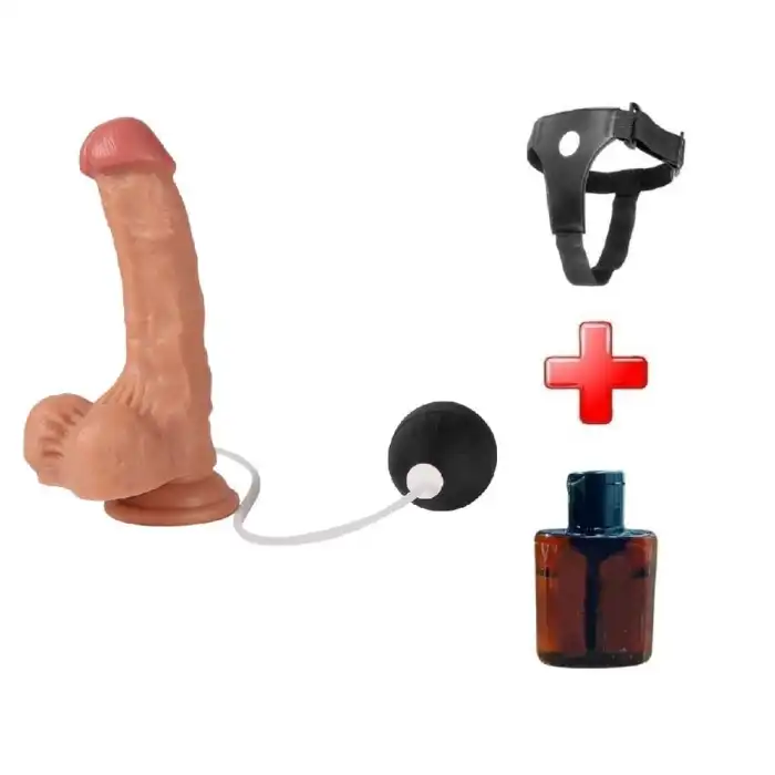 #BDM1289B - Belden Bağlamalı Su Fışkırtmalı Vantuzlu Ten Dokulu 18 cm Penis
