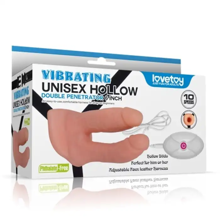 #LV3006 - Belden Bağlamalı Titreşimli 12,5 cm İçi Boş İkili Çatal Strapon Penis