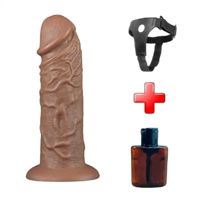 #LV111011B - Belden Bağlamalı Çift Katmanlı 26,6 cm Realistik Kalın Melez Dildo