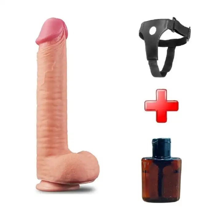 #LV411013B - Belden Bağlamalı Yeni Nesil Çift Katmanlı 30,5 cm Realistik Dev Dildo