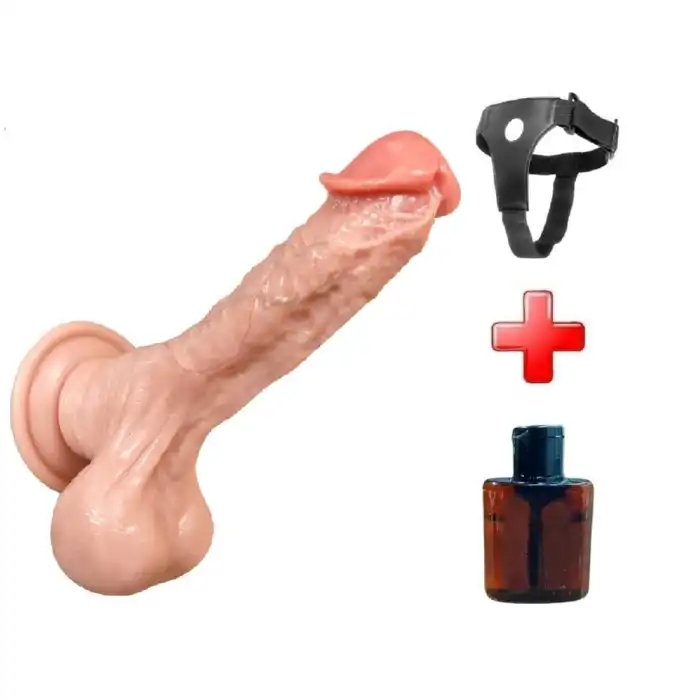 #BDM1292B - Belden Bağlamalı Yeni Nesil Çift Katmanlı 23 cm Realistik Dildo Penis