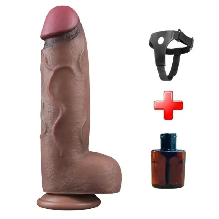 #LV411063B - Belden Bağlamalı Yeni Nesil Çift Katmanlı 31 cm Dev Melez Dildo