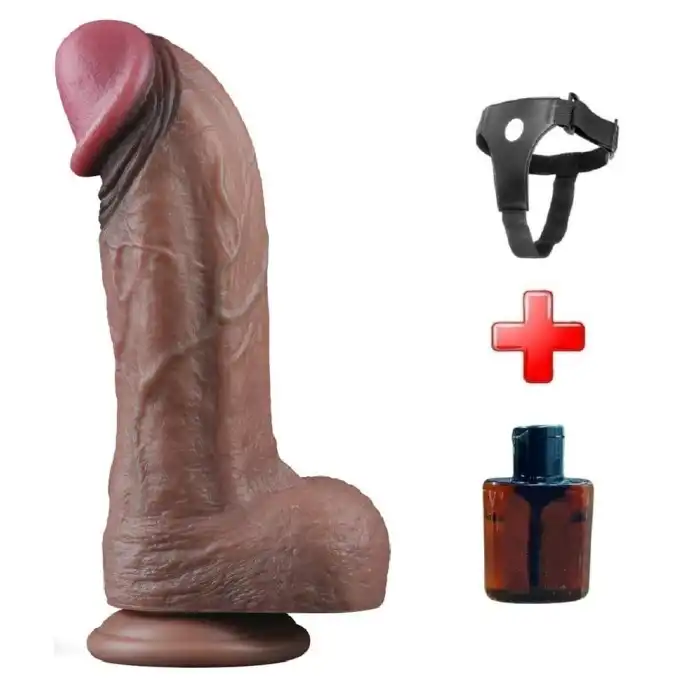 #LV411062B - Belden Bağlamalı Yeni Nesil Çift Katmanlı 28 cm Dev Melez Dildo