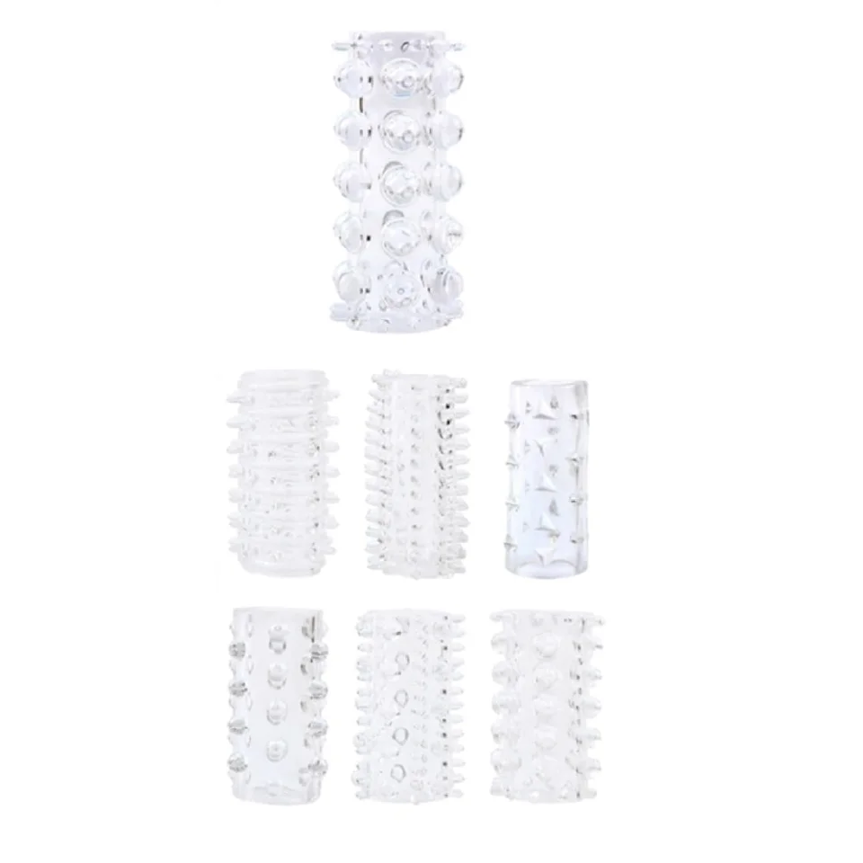 #7504 - 7 Farklı Silikon Şeffaf Tırtıklı Penis Kılıf Set