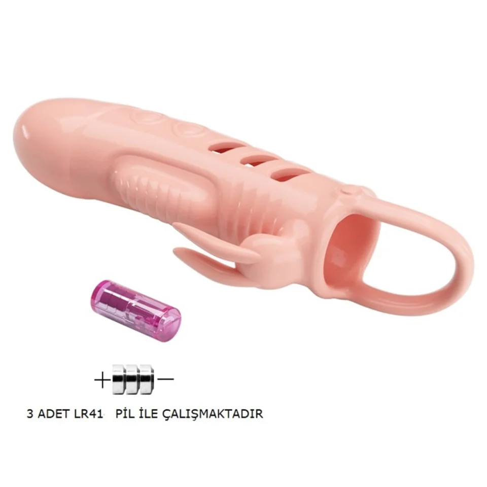 #7527 - 2,5 cm Dolgu Uzatmalı Titreşimli Penis Kılıfı Prezervatif Vibratör