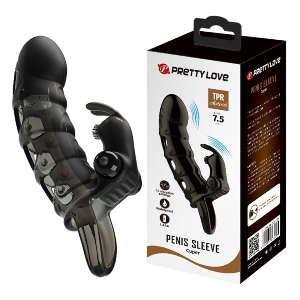 #7556 - 4 cm Dolgu Uzatmalı 10 Titreşimli Penis Kılıfı Prezervatif Vibratör