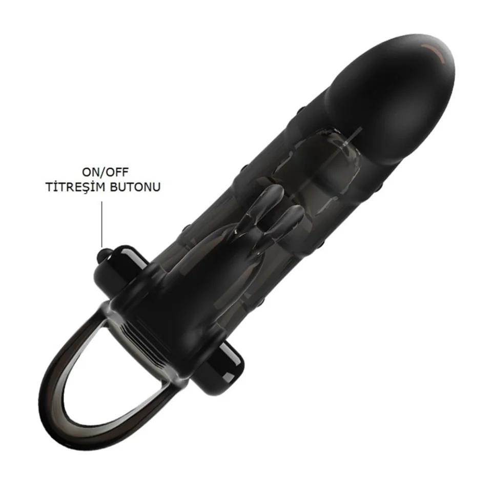#7559 - 4 cm Dolgu Uzatmalı 10 Titreşimli Penis Kılıfı Prezervatif Vibratör