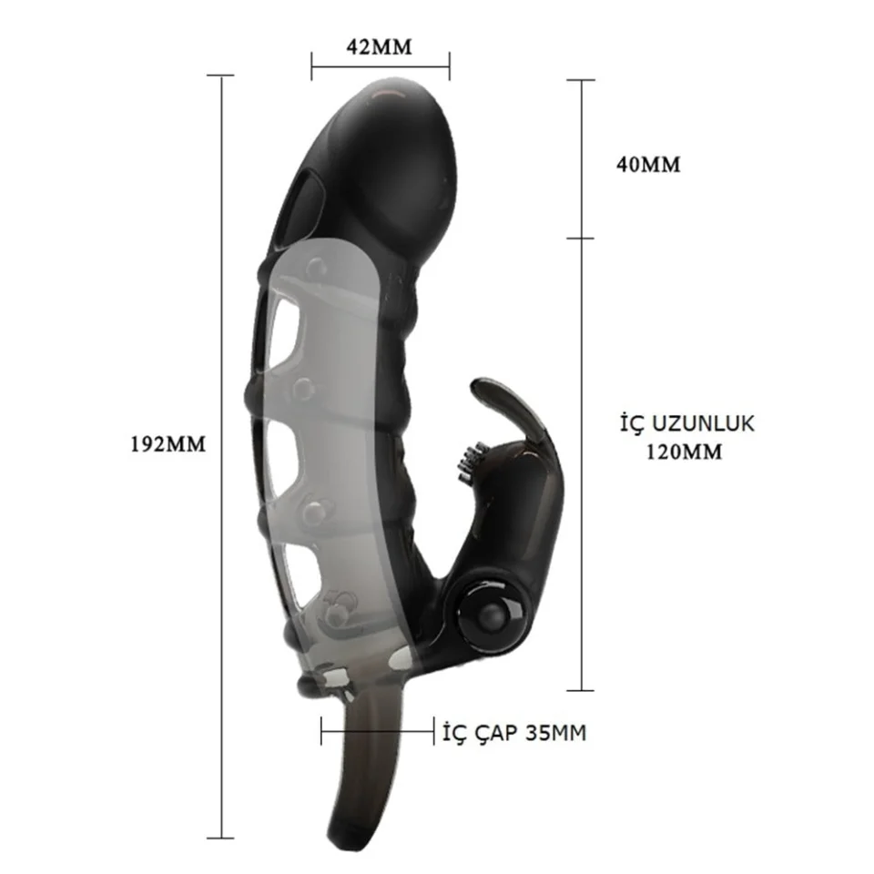 #7557 - 4 cm Dolgu Uzatmalı 10 Titreşimli Penis Kılıfı Prezervatif Vibratör