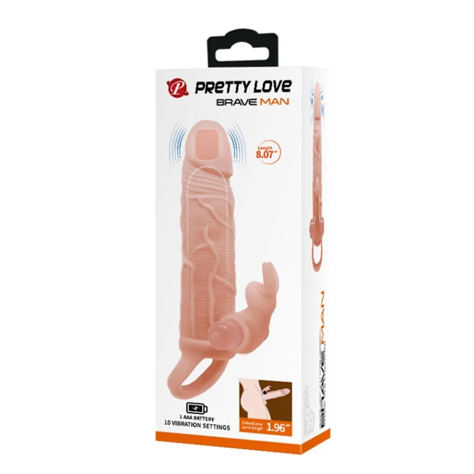 #7565 - 5 cm Dolgu Uzatmalı 10 Fonksiyonlu Çift Titreşimli Penis Kılıfı