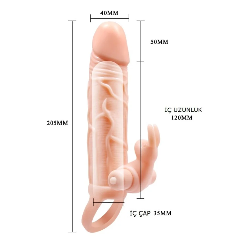 #7568 - 5 cm Dolgu Uzatmalı 10 Fonksiyonlu Çift Titreşimli Penis Kılıfı