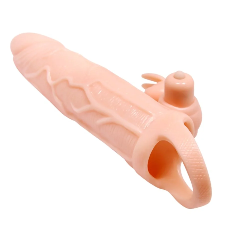 #7570 - 5 cm Dolgu Uzatmalı 10 Fonksiyonlu Çift Titreşimli Penis Kılıfı