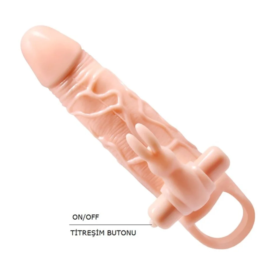 #7571 - 5 cm Dolgu Uzatmalı 10 Fonksiyonlu Çift Titreşimli Penis Kılıfı