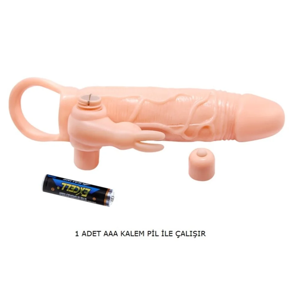 #7572 - 5 cm Dolgu Uzatmalı 10 Fonksiyonlu Çift Titreşimli Penis Kılıfı