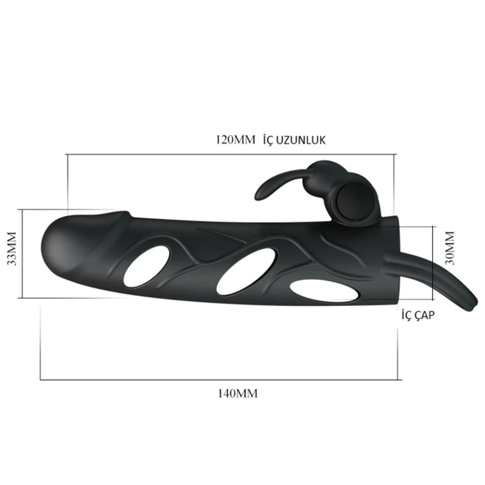 #7627 - 2 cm Uzatmalı Titreşimli Klitoris Uyarıcılı Zenci Penis Kılıfı