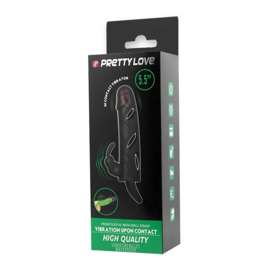 #7630 - 2 cm Uzatmalı Titreşimli Klitoris Uyarıcılı Zenci Penis Kılıfı