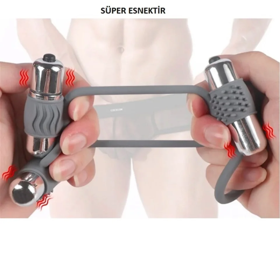 #7642 - Triple Üçlü Titreşimli Silikon Penis Halkası