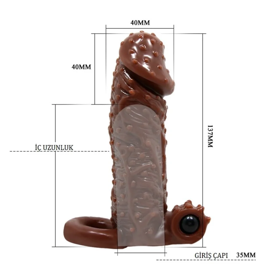 #7755 - 4 cm Uzatmalı Titreşimli Tırtıklı Penis Kılıfı
