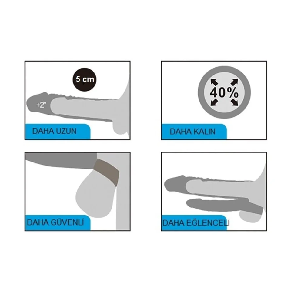 #7802 - 5 cm Uzatmalı Çiftli Titreşimli 19 cm Çatal Dildo Melez Penis Kılıfı